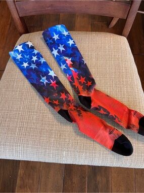 Crazy compression socks. Red white and blue
